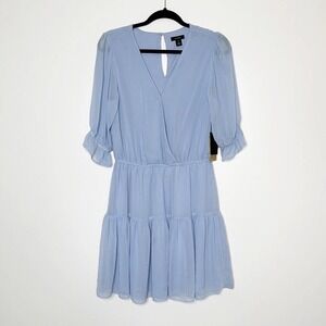 NWT Halogen Tiered Ruffle Mini Dress Balloon Sleeve Womens Blue Size Medium